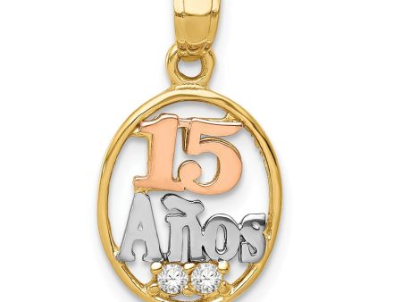 14k Two Tone Gold, White Rhodium & CZ Number 15 Anos Pendant, 11mm Sale