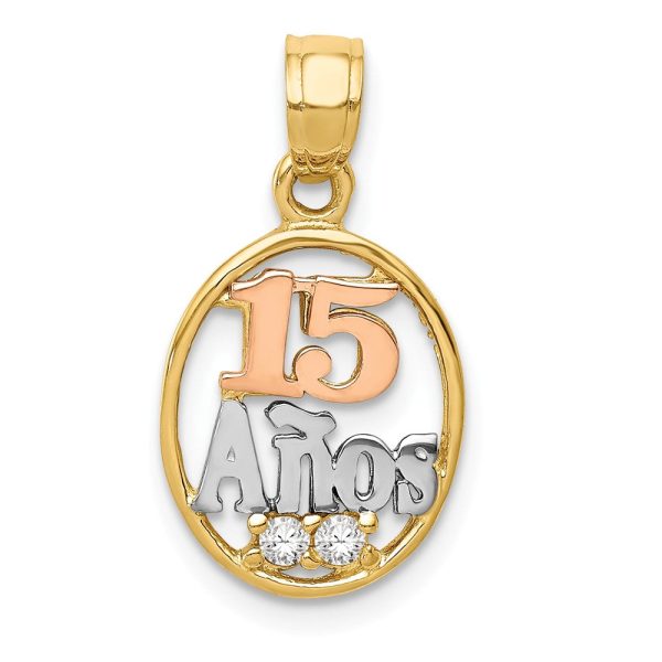 14k Two Tone Gold, White Rhodium & CZ Number 15 Anos Pendant, 11mm Sale