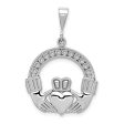 14k White Gold Polished & Satin Claddagh Pendant, 21mm (13 16 inch) For Discount