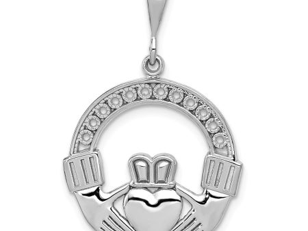 14k White Gold Polished & Satin Claddagh Pendant, 21mm (13 16 inch) For Discount