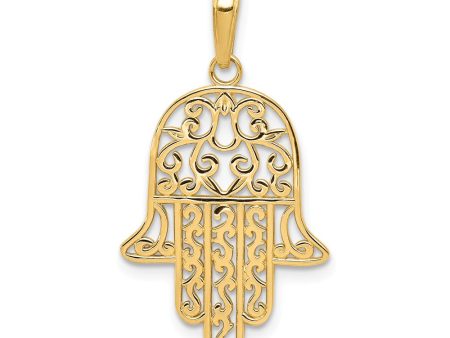 14k Yellow Gold Polished Filigree Chamseh Pendant, 17 x 30mm Online Sale