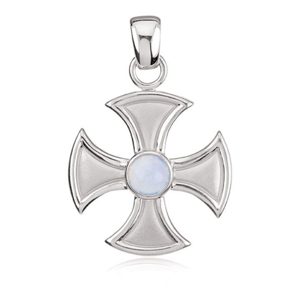 14k White Gold and Chalcedony Maltese Cross Pendant Supply