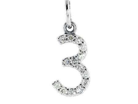 .06 Cttw Diamond & 14k White Gold Mini Number 3 Charm or Pendant Discount