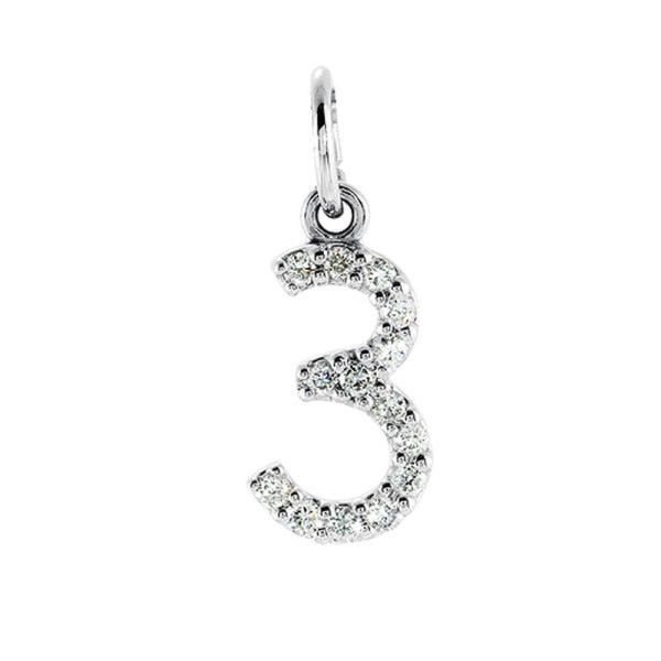 .06 Cttw Diamond & 14k White Gold Mini Number 3 Charm or Pendant Discount