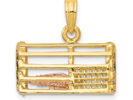 14k Two Tone Gold Large 3D Lobster Trap Pendant Online Hot Sale