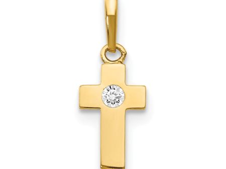 Children s 14k Yellow Gold & Cubic Zirconia Tiny Cross Pendant Discount