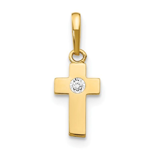 Children s 14k Yellow Gold & Cubic Zirconia Tiny Cross Pendant Discount