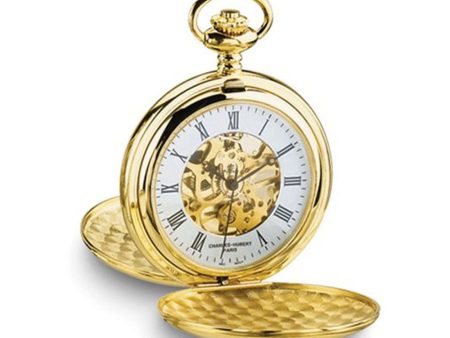 Charles Hubert 14k Gold Finish White Skeleton Dial Pocket Watch Cheap