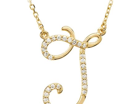 1 8 Ctw Diamond 14k Yellow Gold Medium Script Initial J Necklace, 17in Cheap