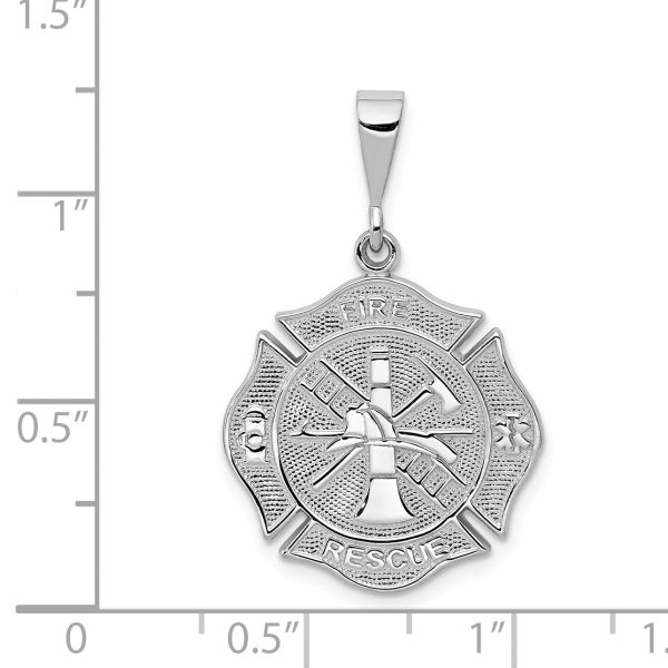 14k White Gold Textured Fire Rescue Shield Pendant Cheap