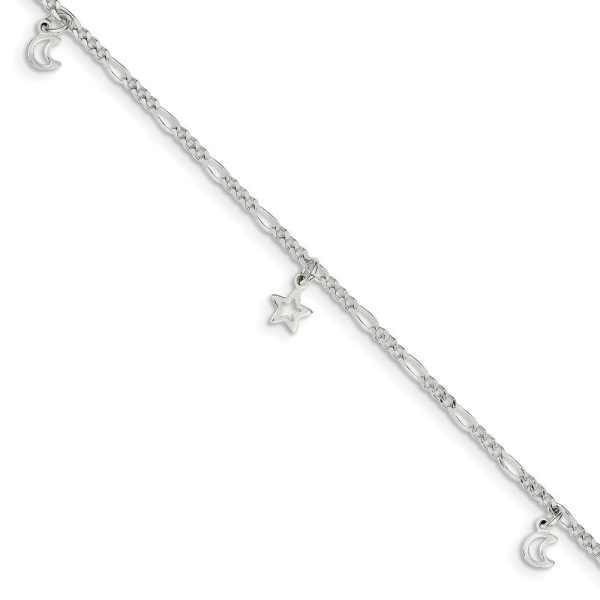 Sterling Silver Dangling Moon and Stars Adjustable Anklet, 9 Inch Online