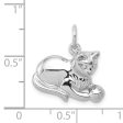 14k White Gold 2D Cat and Ball Charm or Pendant Sale