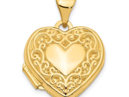 14k Yellow Gold 15mm Scroll Heart Locket Cheap