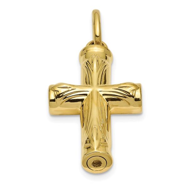 10k or 14k Yellow Gold Polished Cross Ash Holder Pendant, 16 x 25mm For Sale