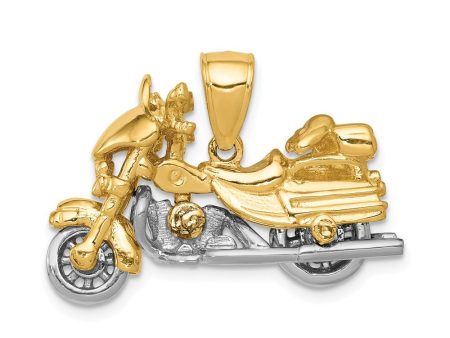 14k Two Tone Gold 3D Moveable Motorcycle Pendant For Cheap