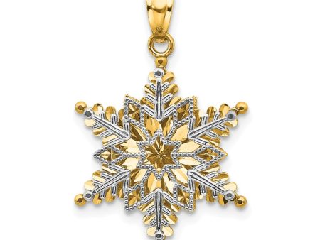 14k Two Tone Gold Stacked Snowflake Pendant, 18mm Cheap