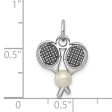 14k White Gold & FW Cultured Pearl Double Tennis Racquet Charm For Cheap