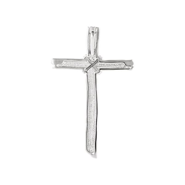 14k Gold or Sterling Silver Woodgrain Rope Cross Pendant, 32 x 51mm For Cheap