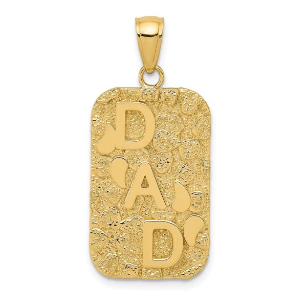 14k Yellow Gold Small Nugget Dad Dog Tag Pendant, 15 x 30mm Cheap