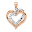 14k Rose Gold and White Gold Diamond Cut Heart Pendant, 19mm Supply