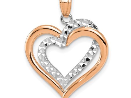 14k Rose Gold and White Gold Diamond Cut Heart Pendant, 19mm Supply