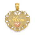 14k Two Tone Gold Mom Scroll Heart Pendant, 18mm on Sale