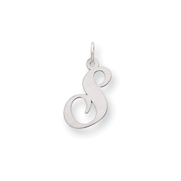 14k White Gold, Ella Collection Medium Fancy Script Initial S Pendant Online Sale