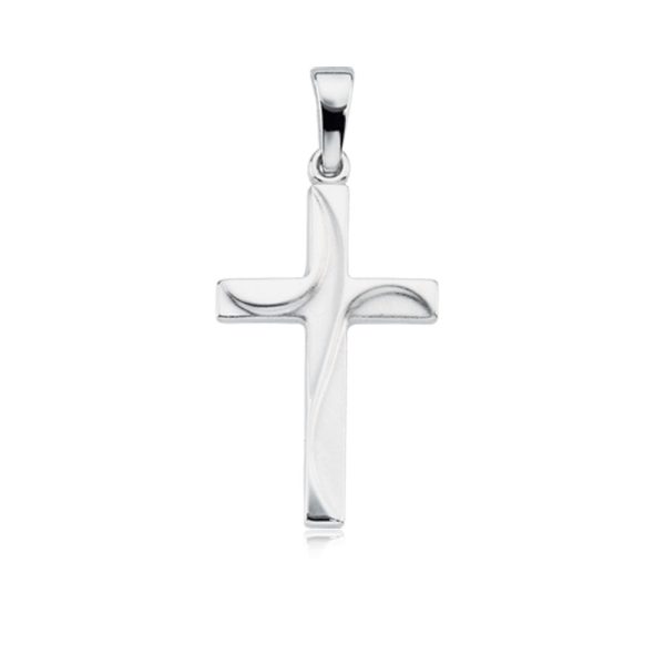 14k White Gold Swirl Cross Pendant Discount