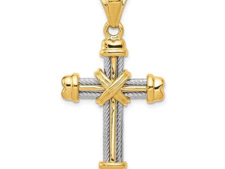 14k Two Tone Gold Rope Cross Pendant Online Sale