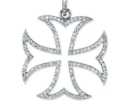 14k White Gold and Diamond Maltese Cross Pendant Online Hot Sale