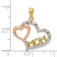 14k Two Tone Gold and White Rhodium Mom and Heart Pendant, 20mm For Sale