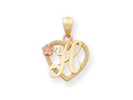 14k Two Tone Gold Grace Collection 15mm Heart Initial H Pendant Online now