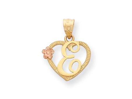 14k Two Tone Gold Grace Collection 15mm Heart Initial E Pendant For Cheap