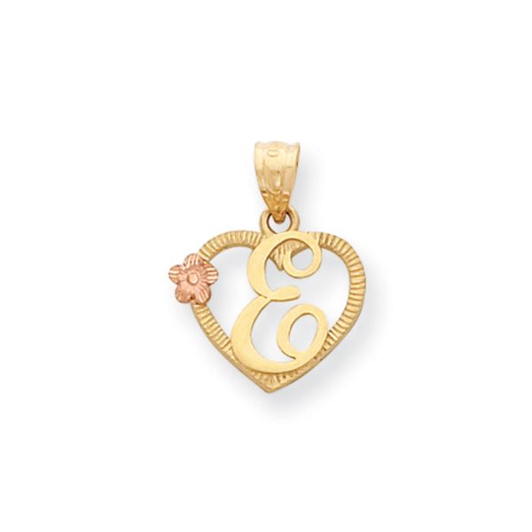 14k Two Tone Gold Grace Collection 15mm Heart Initial E Pendant For Cheap