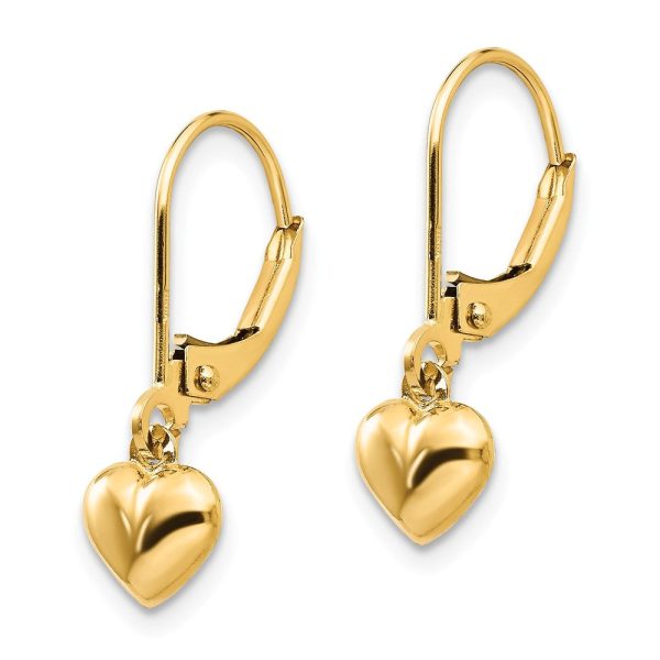 Kids 5mm Puffed Heart Lever Back Earrings in 14k Yellow Gold Online now