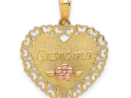 14k Two Tone Gold Grandma Heart Frame Pendant, 18mm Hot on Sale