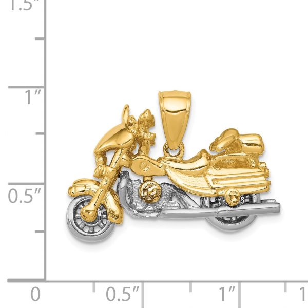 14k Two Tone Gold 3D Moveable Motorcycle Pendant For Cheap