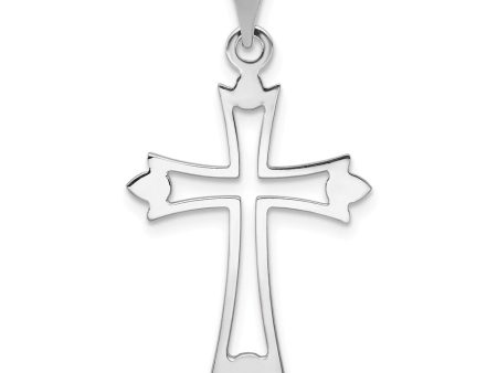 14k White Gold Cutout Fleur de Lis Cross Pendant For Discount