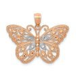 14k Rose Gold and White Rhodium Textured Butterfly Pendant, 26mm Online Sale