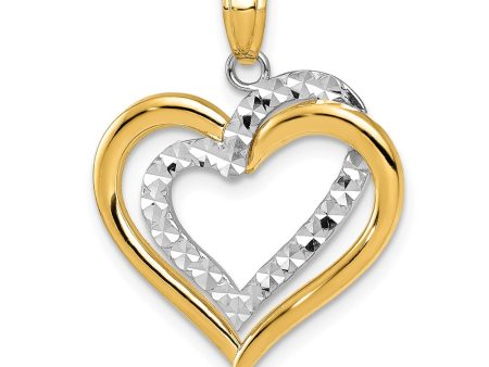 14k Two Tone Gold Diamond Cut Intertwined Hearts Pendant, 19mm Supply