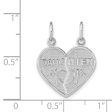 14k White Gold Daughter, Mom Heart Set of 2 Charm or Pendants, 18mm Cheap