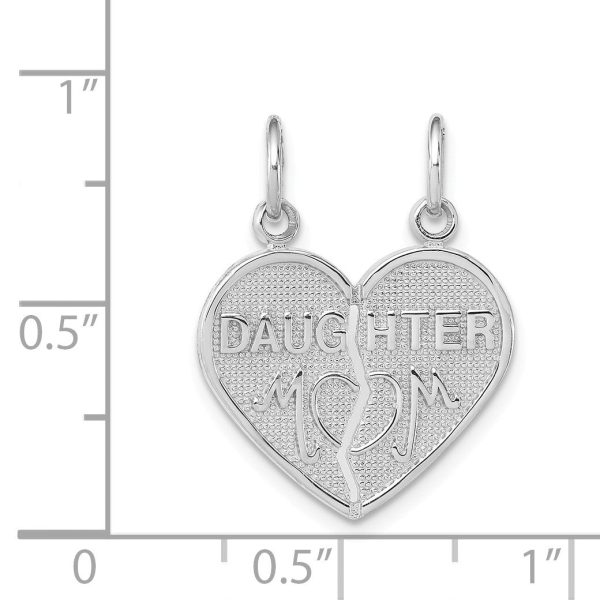 14k White Gold Daughter, Mom Heart Set of 2 Charm or Pendants, 18mm Cheap