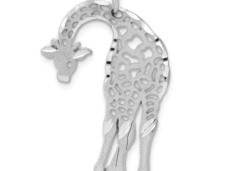 14k White Gold Satin and Diamond Cut Giraffe Pendant Online