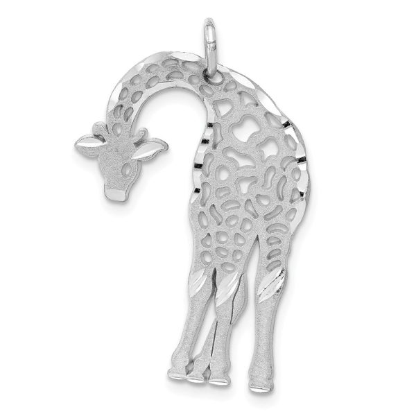 14k White Gold Satin and Diamond Cut Giraffe Pendant Online