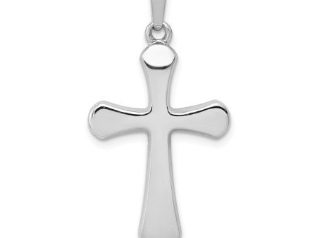 14k White Gold Polished Rounded Hollow Cross Pendant Hot on Sale