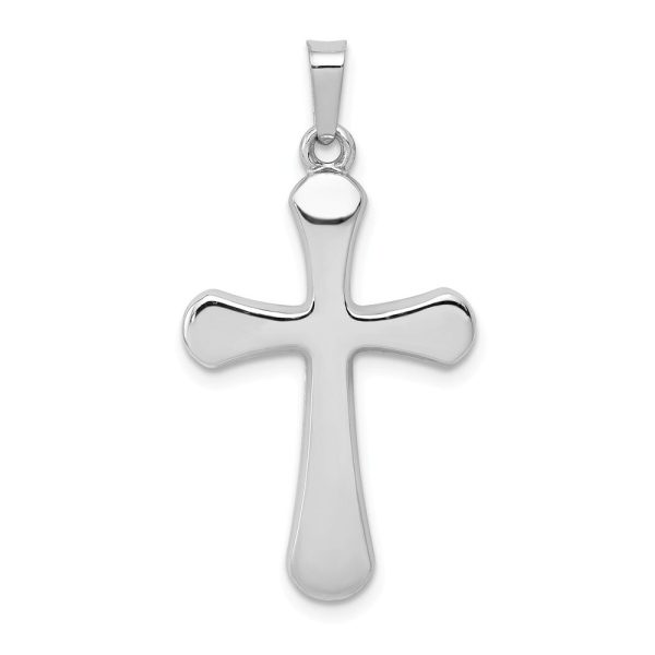 14k White Gold Polished Rounded Hollow Cross Pendant Hot on Sale