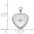 12mm Diamond Star Design Heart Shaped Locket in Sterling Silver Cheap