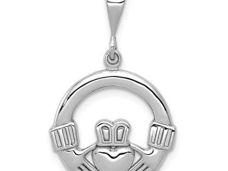 14k White Gold Claddagh Pendant, 20mm (3 4 inch) on Sale