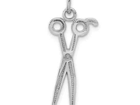 14k White Gold Polished Scissors Pendant For Cheap