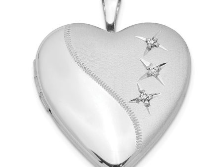 20mm Polished and Satin Triple Diamond Heart Locket in Sterling Silver For Cheap